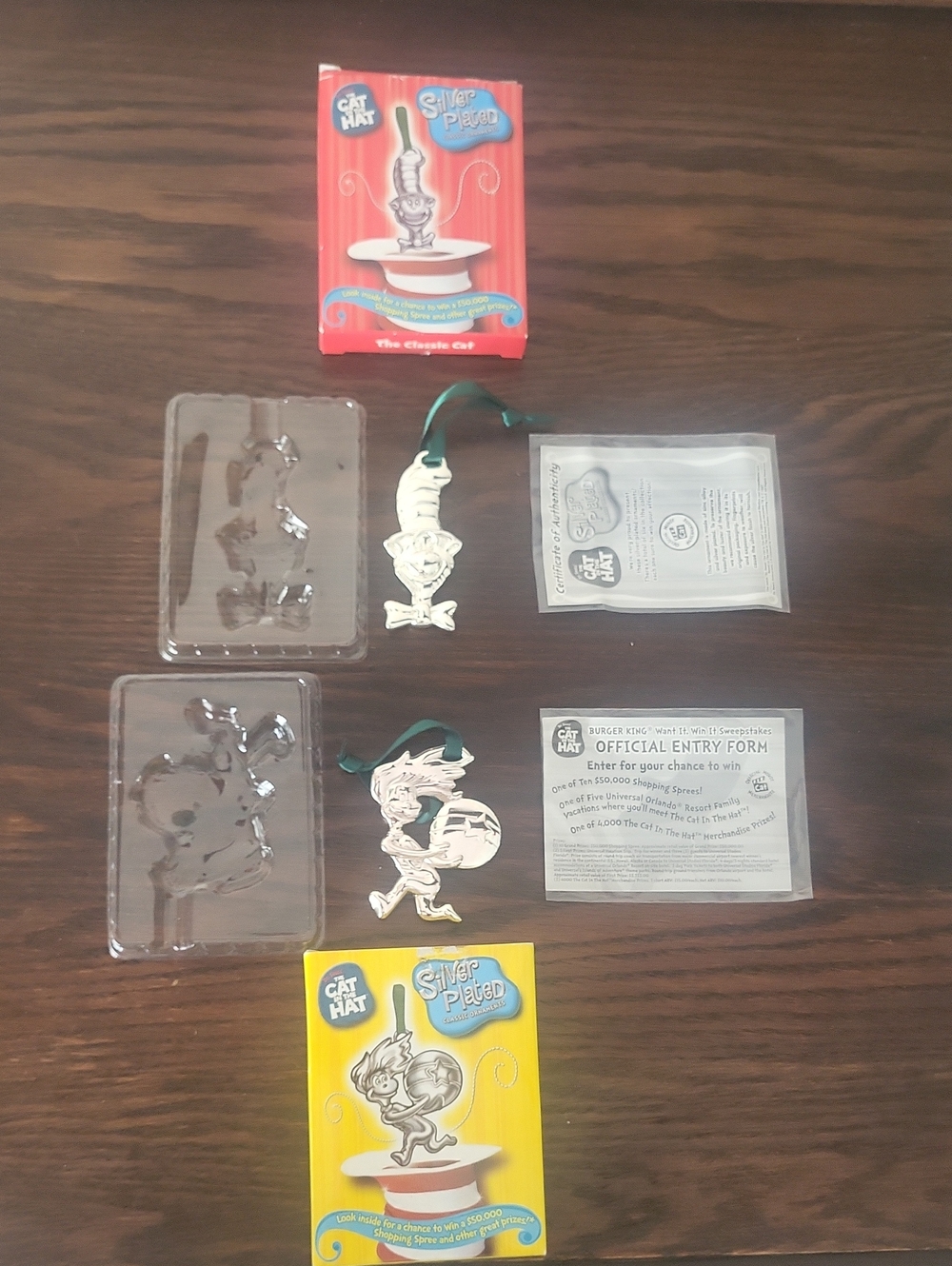 Dr. Suess Silverplated Cat in the Hat & Thing 1 Ornaments New in the Box
